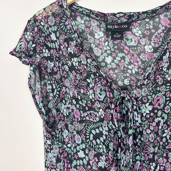 Y2K Vintage Fairy Whimiscal Floral Blouse Style & Co Boho Size 12 Women's - Picture 2 of 4